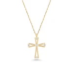Solid Gold Diamond Cross Necklace – Modern Geometric Faith Pendant - Görsel 3