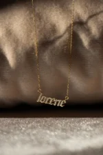 Custom Solid Gold Diamond Name Necklace - Gothic, Script Font - Görsel 2