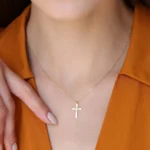 Solid Gold Diamond Cross Necklace – 10K/14K Minimalist Faith Pendant