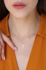 Solid Gold Diamond Cross Necklace – 10K/14K Minimalist Faith Pendant