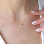 Solid Gold Diamond Cross Necklace – Modern Geometric Faith Pendant