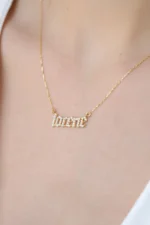 Custom Solid Gold Diamond Name Necklace - Gothic, Script Font