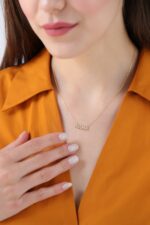 Solid Gold Diamond MAMA Necklace – 10K/14K Gold, Mother's Gift - Görsel 2