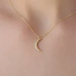 Real Gold Diamond Moon Necklace – 10K/14K Crescent Pendant