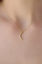 Real Gold Diamond Moon Necklace – 10K/14K Crescent Pendant