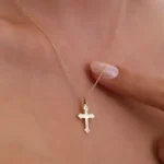 Solid Gold Textured Cross Pendant – 10K or 14K Religious Necklace