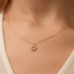 14K Solid Gold Sun Pendant Necklace: Diamond Celestial Charm