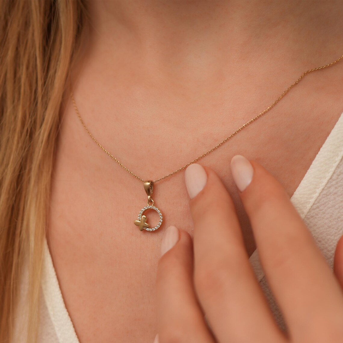 il_1140xN.6885240112_3cxb 14K Gold Diamond Circle Necklace: Bloom Charm Pendant, Fine Jewelry - Görsel 1