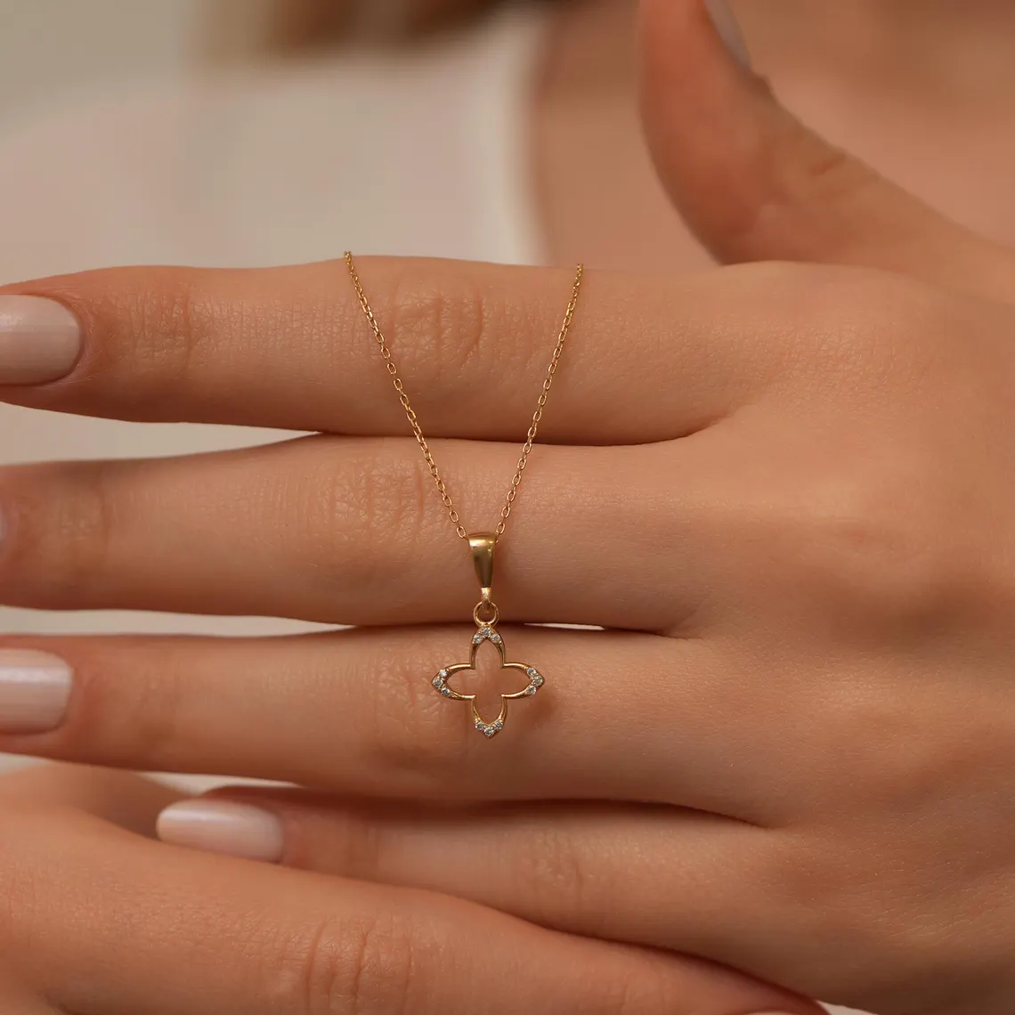 il_1140xN.6885264262_kscs 14K Gold Diamond Flower Necklace: Minimalist Fine Jewelry Gift - Görsel 1