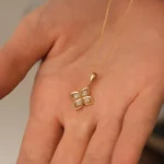 14K Gold Diamond Flower Pendant Necklace: Dainty Floral Jewelry - Görsel 7