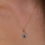 Solid Gold Diamond Hamsa Necklace - 10K 14K Evil Eye Pendant