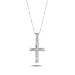Two-Tone 10k 14k Gold Crucifix Necklace, Red Accent Jesus Pendant - Görsel 5