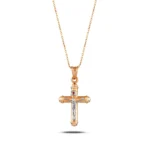 Two-Tone 10k 14k Gold Crucifix Necklace, Red Accent Jesus Pendant - Görsel 3