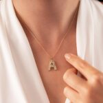 14k Solid Gold Initial Pendant, Sunburst Letter Charm - Görsel 2