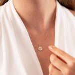 14k Solid Gold Four Leaf Clover Necklace, CZ Shamrock Pendant - Görsel 3