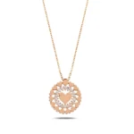 14K Solid Gold Heart Medallion Necklace with CZ Halo and Mini Hearts - Görsel 5