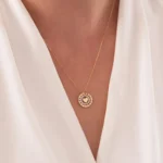 14K Solid Gold Heart Medallion Necklace with CZ Halo and Mini Hearts
