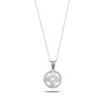 14K Solid Gold Flower Pendant Necklace with CZ Halo Circle Charm - Görsel 6