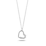 14K Solid Gold Open Heart Necklace with CZ Accent Stones - Görsel 6