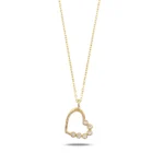 14K Solid Gold Open Heart Necklace with CZ Accent Stones - Görsel 5