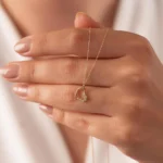 14K Solid Gold Open Heart Necklace with CZ Accent Stones - Görsel 2