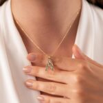 14k Solid Gold Initial Pendant, Sunburst Letter Charm - Görsel 6