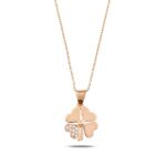 14k Solid Gold Four Leaf Clover Necklace, CZ Shamrock Pendant - Görsel 4