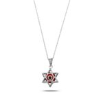 14K Solid Gold Star of David Necklace with Red Enamel Evil Eye Charm - Görsel 6