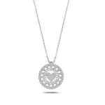 14K Solid Gold Heart Medallion Necklace with CZ Halo and Mini Hearts - Görsel 6