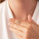 14K Solid Gold Heart Medallion Necklace with CZ Halo and Mini Hearts - Görsel 2