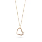 14K Solid Gold Open Heart Necklace with CZ Accent Stones - Görsel 3