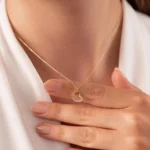 14K Solid Gold Open Heart Necklace with CZ Accent Stones - Görsel 4