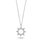 14K Solid Gold Sunburst Necklace with CZ Radiant Star Circle Pendant - Görsel 6