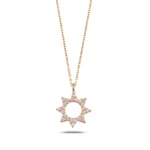 14K Solid Gold Sunburst Necklace with CZ Radiant Star Circle Pendant - Görsel 5